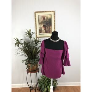 White House Black Market Women Top 3/4 Bell Sleeve Y2K Coastal Beach Boho Sz 12